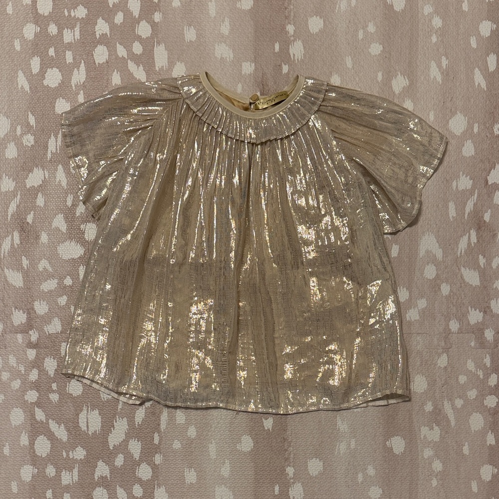 Stella McCartney Girls Metallic Gold Pleated Yoke dress